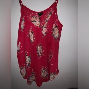 TORRID Red Floral Rose Pleat Front Top Plus Size 2 Spaghetti Strap Adj. Straps